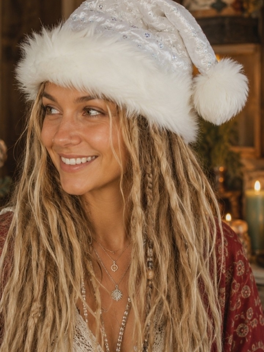 4/$15 Boho Holiday Magic White Sequin Faux Fur Holiday Hat Nicks Choice